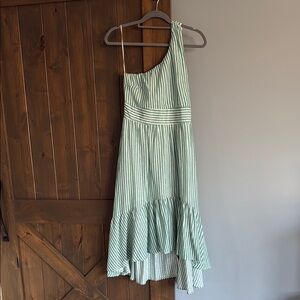 Audrey Parks Green and White One Shoulder Striped Dress | M